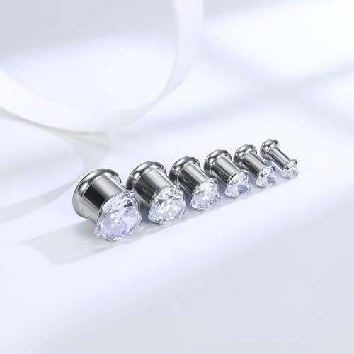 Astm F136 Titanium Heart CZ Ear Gauges Screw Fit Flesh Tunnels Plugs Gauges Earring Expander Stretcher Ear Tunnels For Ears 10G 8G 6G 4G 2G 0G 00G Plug Earrings Piercing Jewelry For Women Men - color: 00G Gauges