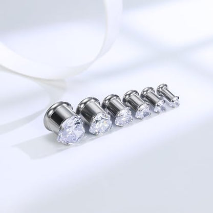 Astm F136 Titanium Heart CZ Ear Gauges Screw Fit Flesh Tunnels Plugs Gauges Earring Expander Stretcher Ear Tunnels For Ears 10G 8G 6G 4G 2G 0G 00G Plug Earrings Piercing Jewelry For Women Men - color: 00G Gauges