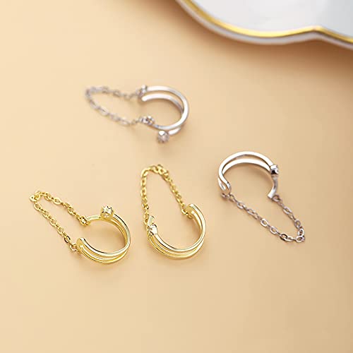 Reffeer Solid 925 Sterling Silver Minimalist Cuff Earrings Chain for Women Cartilage Wrap Earrings Helix Cuffs - color: E-Silver