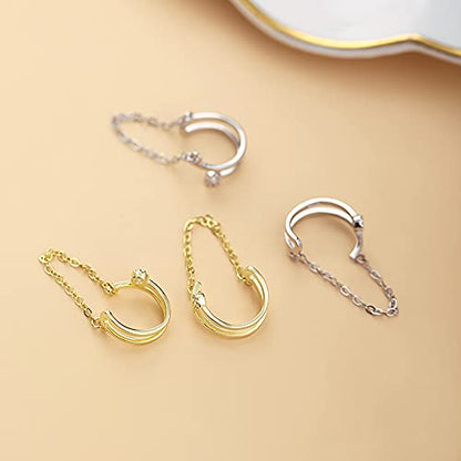 Reffeer Solid 925 Sterling Silver Minimalist Cuff Earrings Chain for Women Cartilage Wrap Earrings Helix Cuffs - color: E-Silver