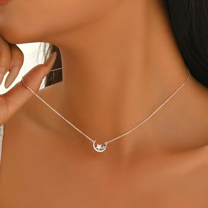 925 Sterling Silver Crescent Moon Necklace for Women | Crescent Choker Necklace 14K Gold Plated Dainty Half Moon Pendant Necklace for Mother Daughter Wedding Jewelry Gift - color: Silver-2