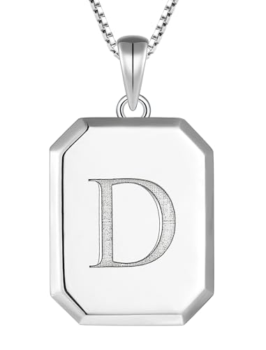 YL Initial Necklace 925 Sterling Silver Square/Round/Heart Letter Pendant A-Z Alphabet Polished Jewelry for Women - color: Letter-D, style: Square Shaped
