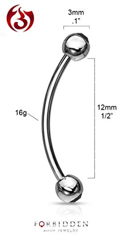 Forbidden Body Jewelry 12mm Surgical Steel Curved Barbell w/Gemmed Ends for Snake Eyes Tongue Piercing - style: Black