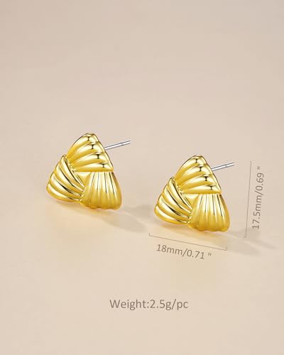 SNGIA 18K Gold Plated Chunky Statement Stud Earrings for Women by SNGIA, Geometric Square Triangle Irregular Knot Dome Earrings, Ribbed Ribbon Textured Gold Silver Fashion Jewelry Gift - style: 18K Gold Plated, Triangle