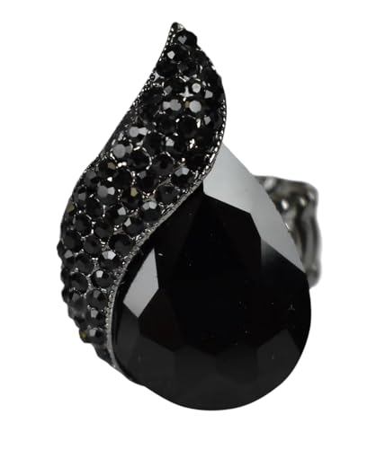 NYFASHION101 Radiant Teardrop Stone Adjustable Cocktail Statement Ring - color: Curvy Black/Hematite-Tone