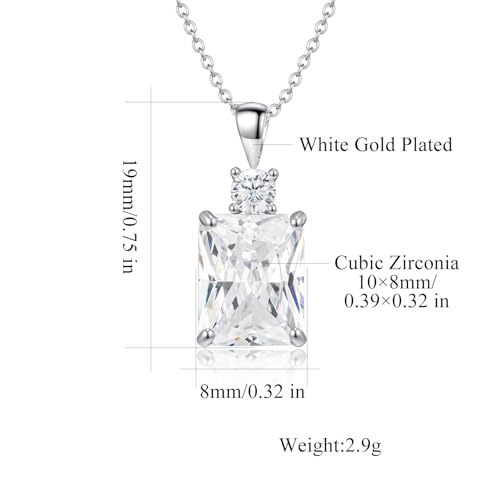 CiNily Rectangular Crystal Necklace for Women Trendy, Pendant Necklace with Chain 14K White Gold | Gold Plated Multicolor Birthstone Pendant Necklaces Boho Jewelry for Christmas Birthday Wedding - color: Silver-White cz
