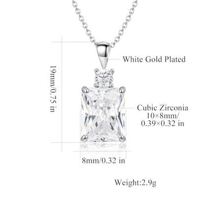 CiNily Rectangular Crystal Necklace for Women Trendy, Pendant Necklace with Chain 14K White Gold | Gold Plated Multicolor Birthstone Pendant Necklaces Boho Jewelry for Christmas Birthday Wedding - color: Silver-White cz