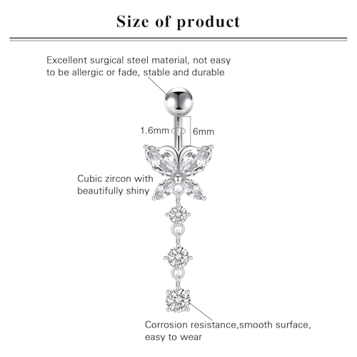 VCMART Belly Button Ring Short Bar Belly Ring Short Belly Button Rings Surgical Steel 6mm Belly Rings for Women Small Belly Button Piercing Navel Rings Piercing Jewelry - color: G -silver