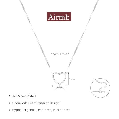 Airmb Heart Necklace for Women Gold/Silver Plated Trendy Heart Choker Lover Pendant Hypoallergenic Fashion Gold/Silver Necklace for Women Love Jewelry Gift for Women Girlfriend - color: Hollow-Heart-Silver