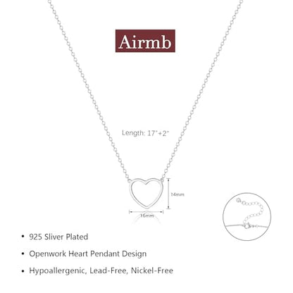 Airmb Heart Necklace for Women Gold/Silver Plated Trendy Heart Choker Lover Pendant Hypoallergenic Fashion Gold/Silver Necklace for Women Love Jewelry Gift for Women Girlfriend - color: Hollow-Heart-Silver