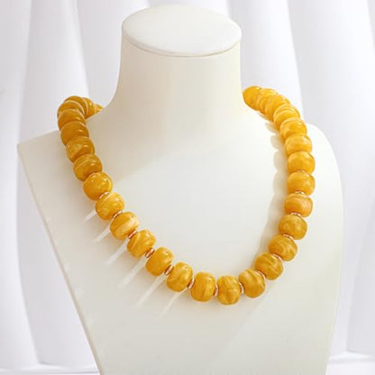 Chunky Colorful Choker Necklace for Women - Summer Beach Round Resin Beads Necklace, Trendy Statement Summer Beach Jewelry Birthday Gifts for Vacation Holiday - color: 14mm Yellow Beads