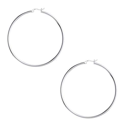 Savlano 925 Sterling silver Round Hoop Earrings for Women Comes in 30MM-65MM - size: 55 Millimeters