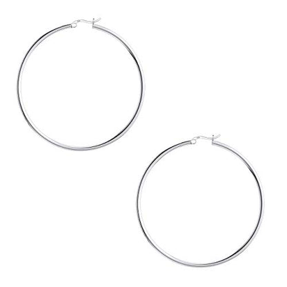 Savlano 925 Sterling silver Round Hoop Earrings for Women Comes in 30MM-65MM - size: 55 Millimeters