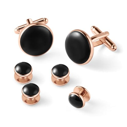 Men's Cufflinks & Tuxedo Studs Set - 316L Stainless Steel Formal Wedding Jewelry, Groomsmen Gift Set with Gift Box - color: 6pcs Black Rose Gold