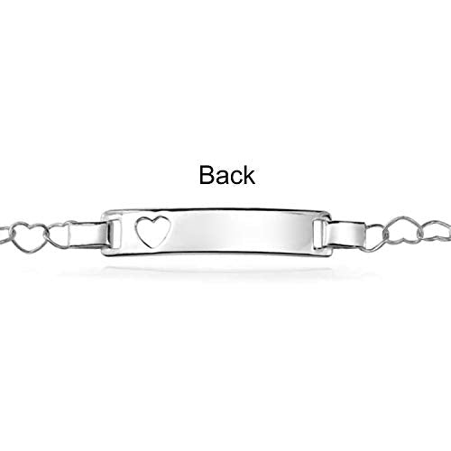 Personalized Petite Heart Name Bar ID Bracelet .925 Sterling Silver 6 Inch - color: Silver Engrave