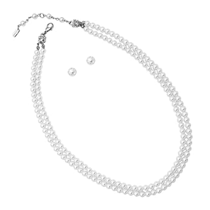 Rosemarie Collections Double-Strand Classic Simulated Pearl Necklace And Earring Set - Adjustable Faux Pearl Necklaces for Women - Elegant Jewelry for Special Occasions & Everyday Wear - color: 6mm, White Pearl Silver Tone