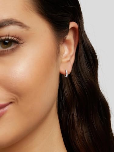 Chunky Emerald Sapphire Ruby Hoop Earrings, Princess or Round Cut, 14k Yellow Gold Plated Sterling Silver Cubic Zirconia Huggie Earings Minimalist Hoops Earrings for Women Wedding Daily Birthday - style: Round cut -5a CZ -Silver