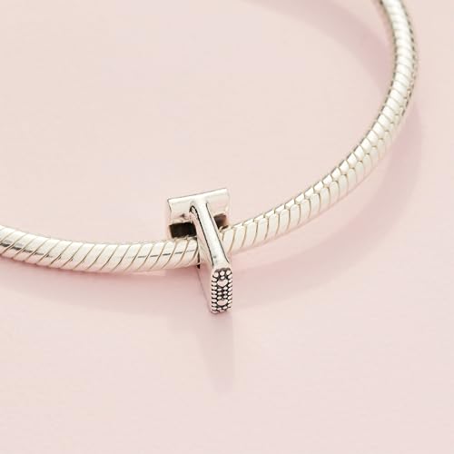 Pandora Alphabet Charm - Compatible Moments - Gift for Her - Made with Sterling Silver - with Gift Box - style: Letter T