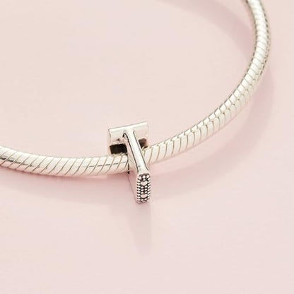 Pandora Alphabet Charm - Compatible Moments - Gift for Her - Made with Sterling Silver - with Gift Box - style: Letter T