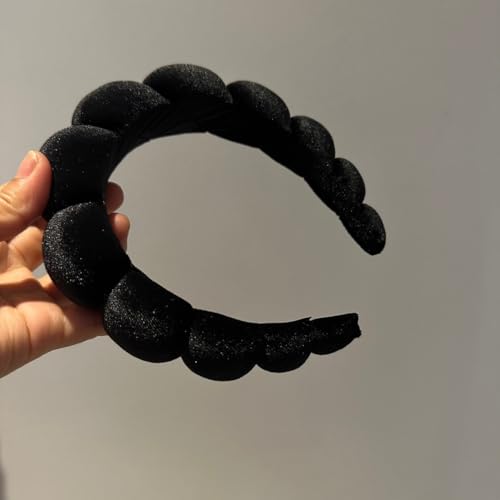 Fashion Headbands for Women Padded Fabric Hair Bands Wide Velvet Non Slip Headband Hair Accessories for Women Girls, Black - color: Black-1
