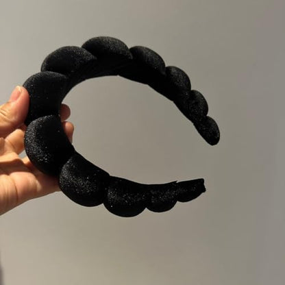 Fashion Headbands for Women Padded Fabric Hair Bands Wide Velvet Non Slip Headband Hair Accessories for Women Girls, Black - color: Black-1