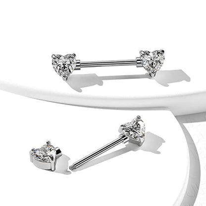 OUFER 2PCS 14G Surgical Steel Nipple Rings Barbell Heart CZ Nipple Rings Piercing for Women nippleshield Piercing Body Piercing - color: White