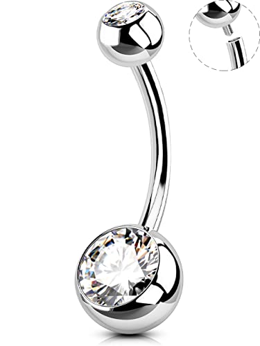 OUFER Belly Button Rings Surgical Steel, Internally Threaded Belly Rings | 14G Belly Piercing Jewelry, 10/12/14/16mm Beachy Belly Button Rings, Silver/Gold Navel Piercing Jewelry For Women Men - color: Clear, size: 14G 14MM