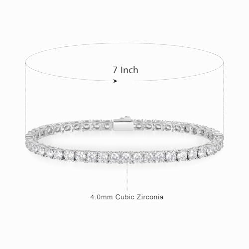 3/4/5mm Tennis Bracelet, 18k White Gold Plated 3MM/4MM/5MM Iced Out Round Cubic Zirconia Tennis Bracelet for Women Men 6.5/7/7.5 Inches - color: 4MM White Gold, size: 7 inch