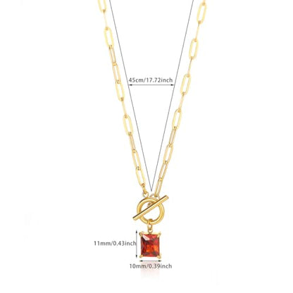 Diamond Necklaces for Women Natural Stone Paperclip Toggle Necklace 14K Gold Plated Emerald Birthstone Necklace for Women Paper Clip Chain Blue Green Cubic Zirconia Pendant Birthday Gifts for Women Mother Jewelry - color: 01. January(Garnet)