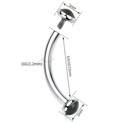 GAGABODY G23 Titanium Eyebrow Piercing Jewelry Curved Barbell Lip Ring | Internal Thread Used in Eyebrow,Belly,Rook 16 Gauge from 6mm to 12mm Lightweight Daily for Woman and Man Sensitive Skin - color: 1Pc-Disc Shape Silver+Moss Agate, size: 16G-6mm