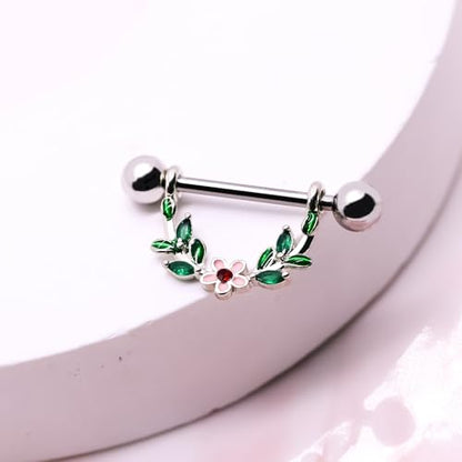2pcs 14G Nipple Rings Flower Nipple Bars Surgial Steel 316L Nipple Piercing Jewelry Heart Nipple Barbell for Women - color: green