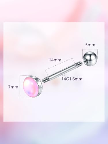 Aumeo 5PCS 14G Tongue Rings - Surgical Steel Tongue Piercing Barbell Jewelry for Men and Women - size: Bar Length: 14mm
