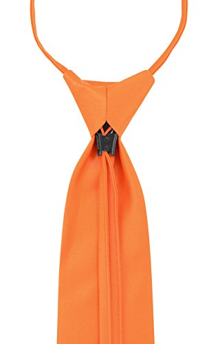 Vesuvio Napoli PreTied Men's Necktie Solid Color Mens Adjustable Zipper Neck Tie - color: Orange