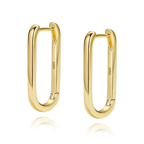 Me&Hz Gold Huggie Earrings Small Huggie Hoop Earrings for Women 14K Gold Plated Hypoallergenic Cubic Zirconia Huggies Mini Silver Hoop Earring for Women - color: Paperclip Hoop,Gold
