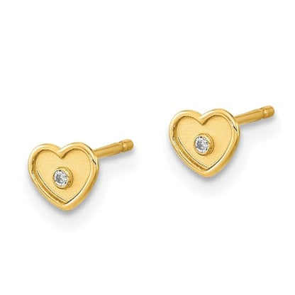 Diamond2Deal 14k Yellow Gold Polished and Brushed Cubic Zirconia 4.5mm Heart Stud Earrings Len-0.18 In, Wid-0.21 In