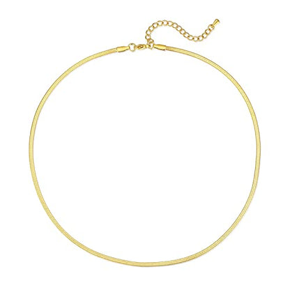 FOSIR Herringbone Necklace for Women, 14K Gold Plated/Silver/Black Choker Necklace, Dainty Surgical Stainless Steel Snake Chain for Women, 2.3mm/3mm/4mm/5mm Width - color: Gold, style: 2.3mm/16 Inch