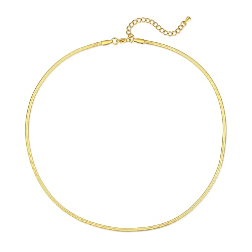 FOSIR Herringbone Necklace for Women, 14K Gold Plated/Silver/Black Choker Necklace, Dainty Surgical Stainless Steel Snake Chain for Women, 2.3mm/3mm/4mm/5mm Width - color: Gold, style: 2.3mm/18 Inch