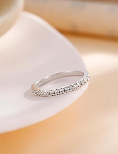 EAMTI 2mm Wedding Band Cubic Zirconia Half/Full Eternity Stackable Brass Engagement Ring Size 3-13 - color: Half-Eternity-Silver