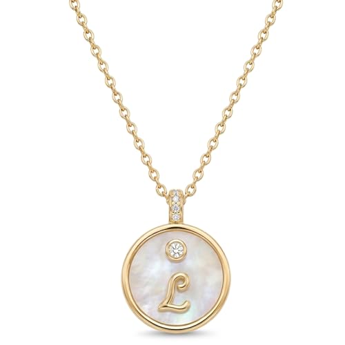 Initial Necklaces for Women Mother of Pearl Gold Letter Necklace Pendant - color: Letter L