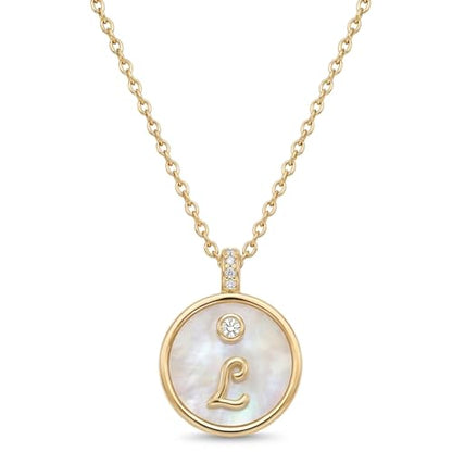 Initial Necklaces for Women Mother of Pearl Gold Letter Necklace Pendant - color: Letter L