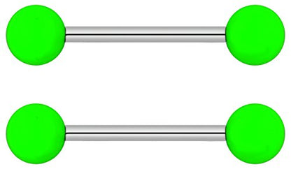 Forbidden Body Jewelry 14g 16mm (5/8 Inch) Hypoallergenic Titanium Double Ball Nipple & Tongue Ring Barbells - style: Green