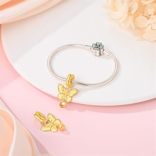Pandach Animal Charm Bead fits Charms Bracelets for Woman-925 Sterling Silver Dangle Pendant Bead,Jewelry Beads Gifts for Women Bracelet&Necklace - style: Butterfly Gold Pendants