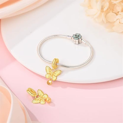 Pandach Animal Charm Bead fits Charms Bracelets for Woman-925 Sterling Silver Dangle Pendant Bead,Jewelry Beads Gifts for Women Bracelet&Necklace - style: Butterfly Gold Pendants