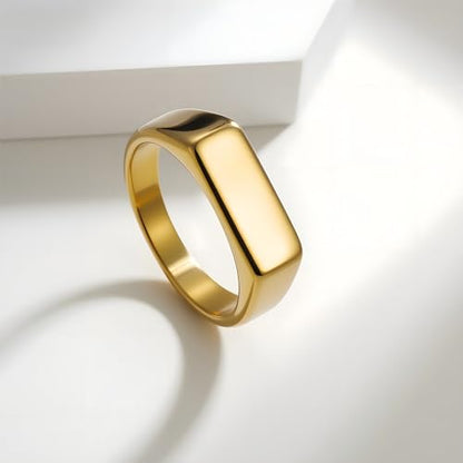 Mens Stainless Steel Plain Signet Rings 4/7/10/14MM Rectangular Pinky Rings | High Polish Classic Blank Thumb Rings, Everyday Comfit Wear, Gift for Men - color: Gold07