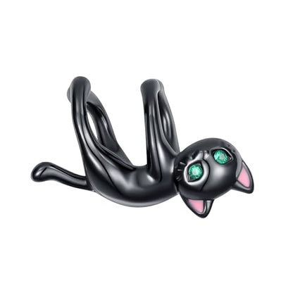 Family Love Mother Daughter Grandma Charm 925 Sterling Silver fits Bracelets Necklace Pendant Bead Charms Jewelry Gift for Women Family Friends - color: Halloween Black Cat Charm