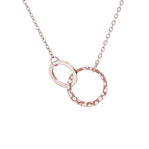 Minimalist Stainless Steel Single or Two Circular Hammered Texture Pendant Necklace for Women, 14K Gold/Silver/Rose Gold Plated Hypoallergenic Stackable Layered Collarbone adjustable Chain Necklace, Dainty Layering Necklace Jewelry Gift - style: Rose Gold