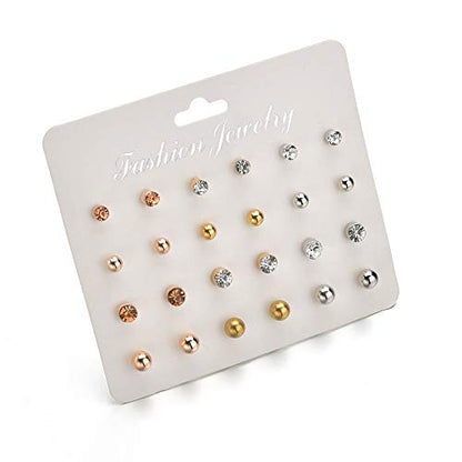 CZ Stud Pearl Earrings for Women Simulated Diamond Cubic Zirconia Earring Set Ear Studs Earring for Birthday Christmas Gifts Gold Silver 12 Pairs - color: 12 Paris