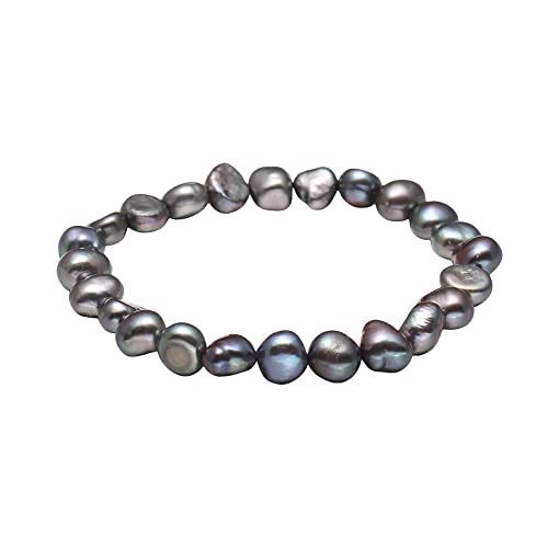 Handmade Women's Pearl Bracelet | Stretchy Beaded 8-9mm Baroque Pearl Bracelet for Ladies and Girls - Pink, Black, White, Grey, Multicolor - color: Black