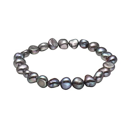 Handmade Women's Pearl Bracelet | Stretchy Beaded 8-9mm Baroque Pearl Bracelet for Ladies and Girls - Pink, Black, White, Grey, Multicolor - color: Black