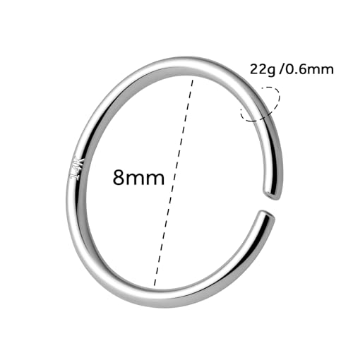 14K Gold Nose Ring Hoop for Women and Men, 6mm/7mm/8mm Tiny Gold Nose Ring Stud Piercing Jewelry, 20G 22G - color: 14k White Gold, size: 22 gauge(0.6mm)-8mm